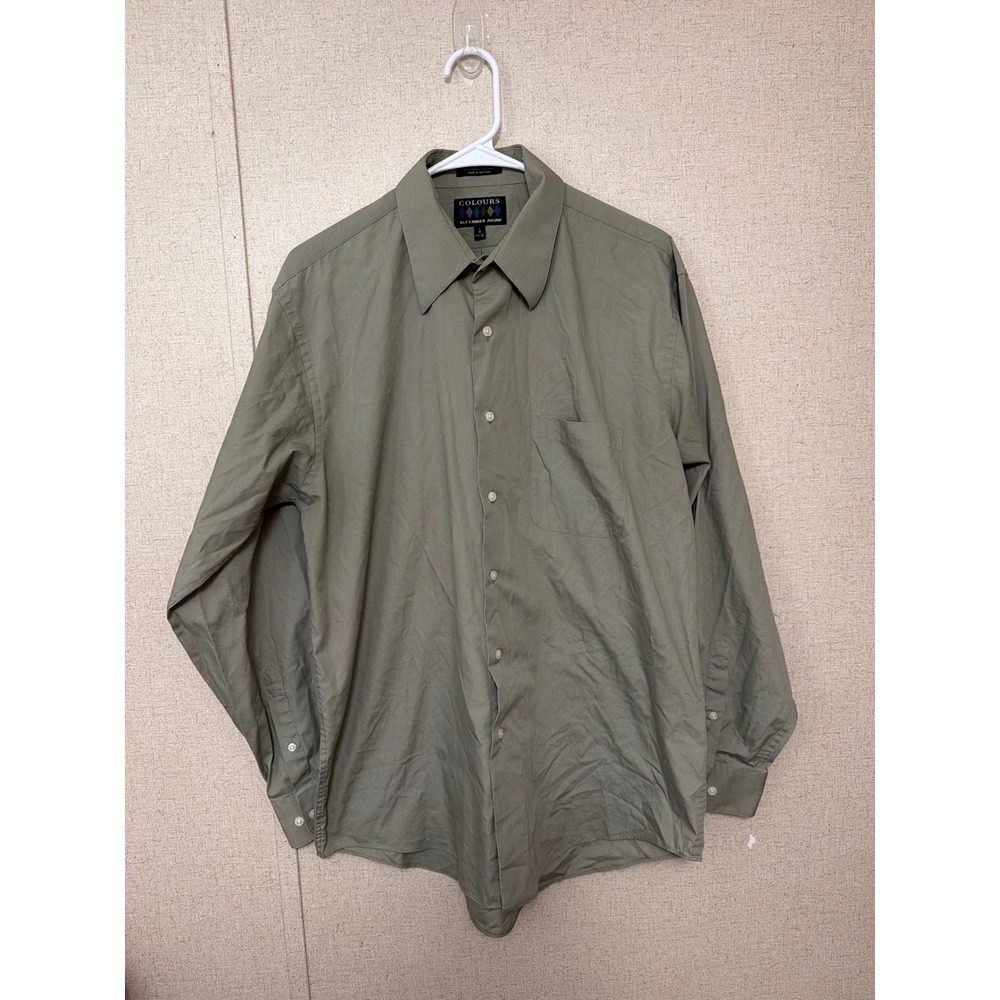 Colours Alexander Julian Mens L 16 34/35 Olive Green Button Down Dress Shirt